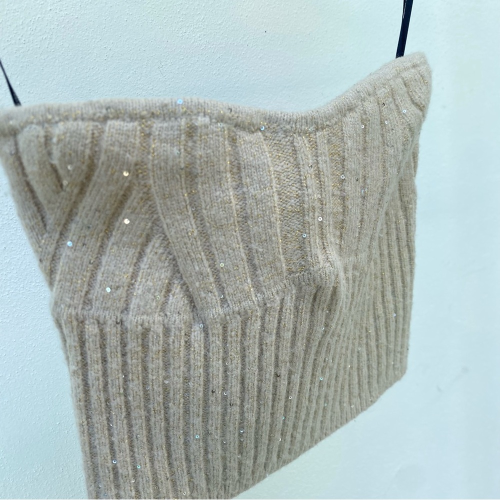 Tan & Gold Sequin Ribbed Knit Tube Top Size Medium M